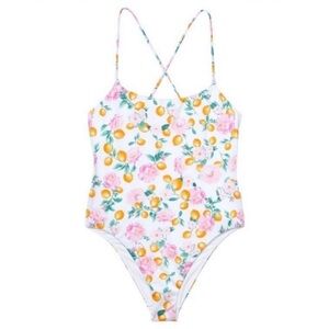 New! Victoria’s Secret lemon floral print strappy one piece swimsuit 3545